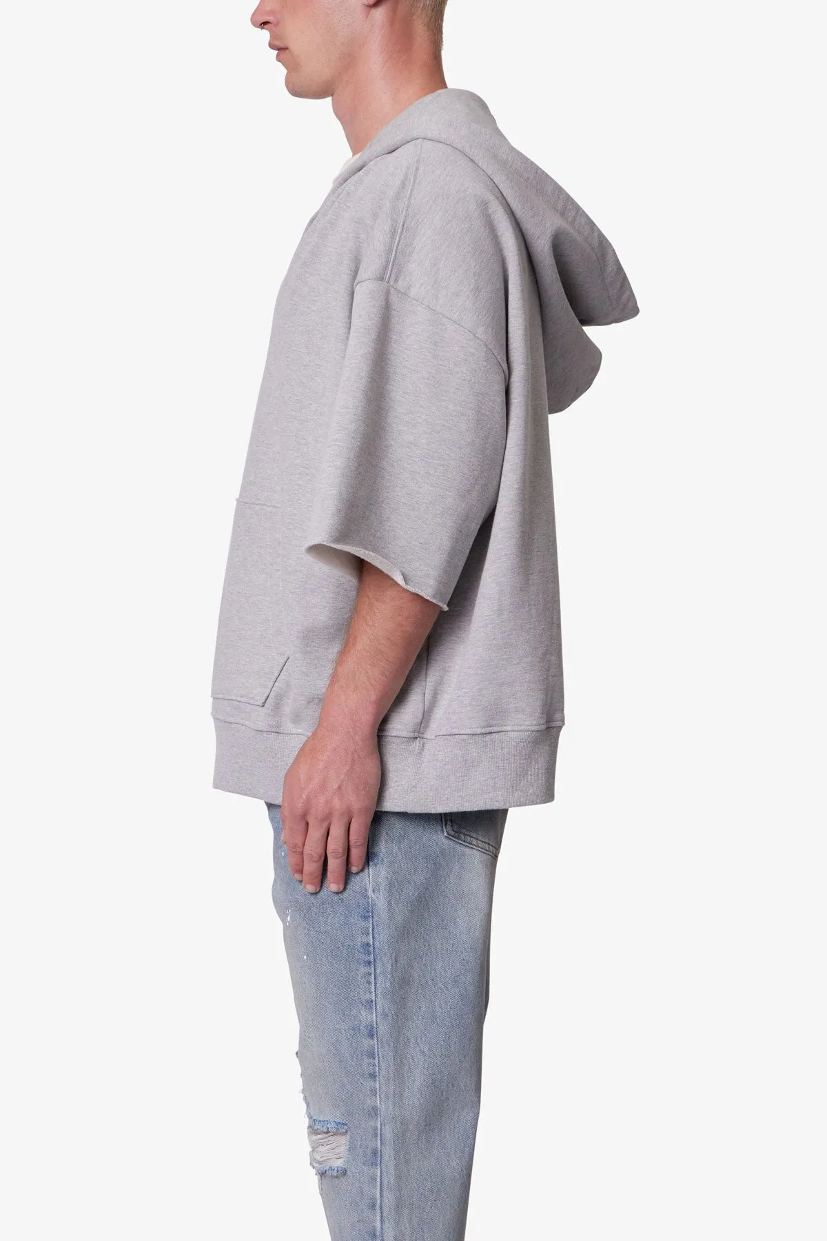 Hooded 3/4 Sleeve Rag Sweater - Grey sold by MNML product image thumbnail 4