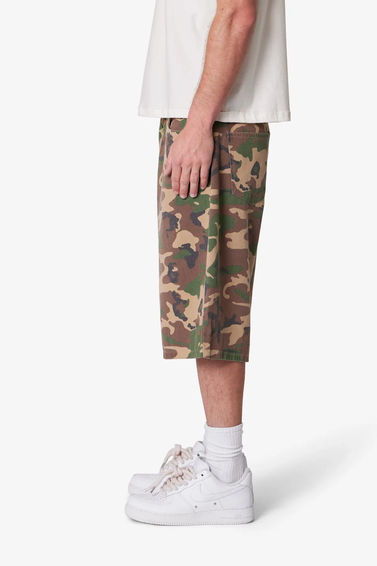 Baggy Camo Twill Shorts - Woodland Camo sold by MNML product image thumbnail 4