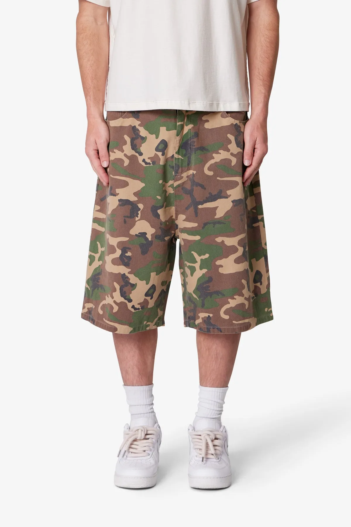 Baggy Camo Twill Shorts - Woodland Camo sold by MNML product image thumbnail 2