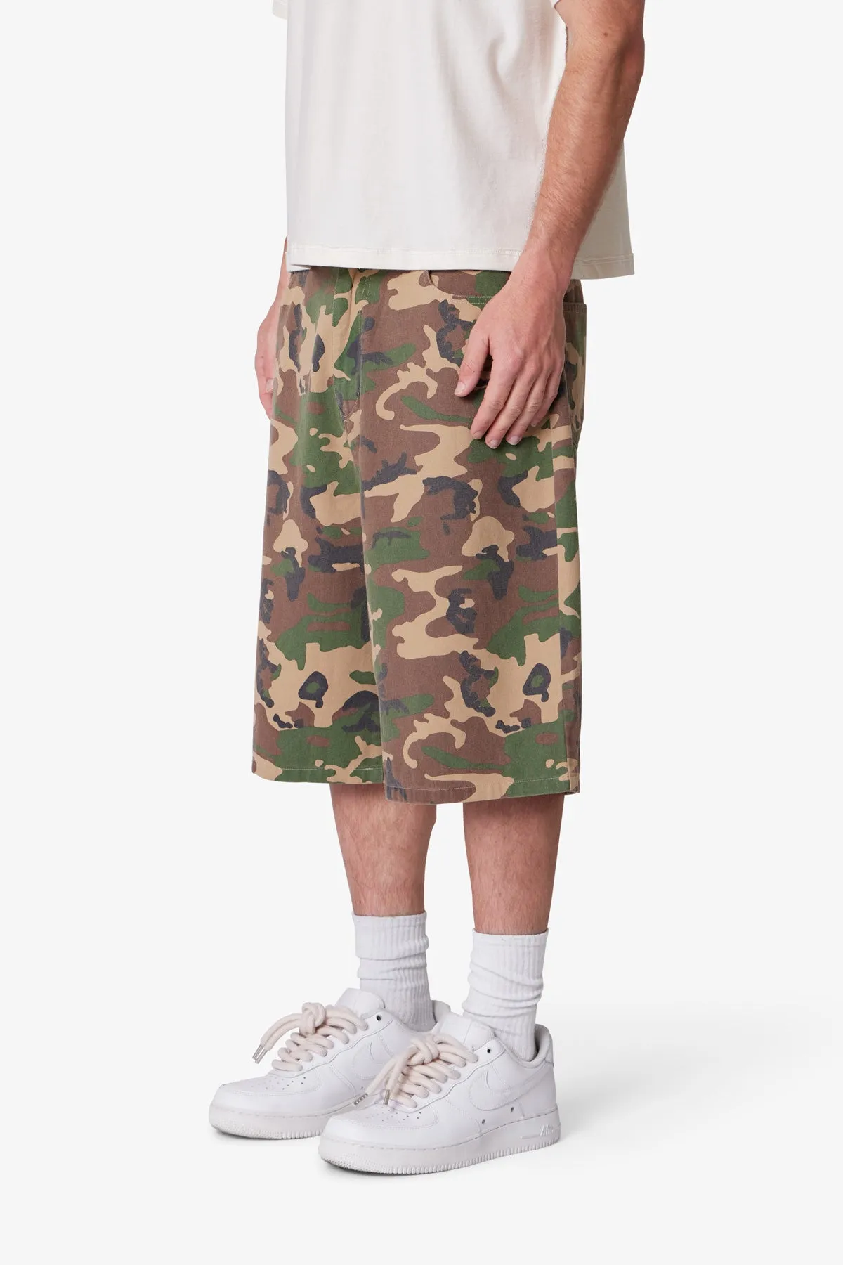 Baggy Camo Twill Shorts - Woodland Camo sold by MNML product image thumbnail 3