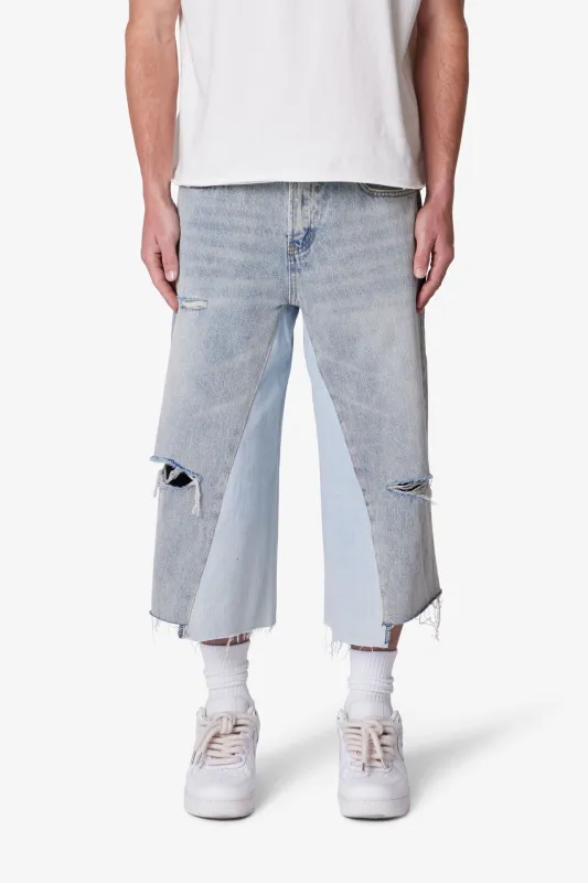 Paneled Denim Shorts - Washed Light Blue sold by MNML