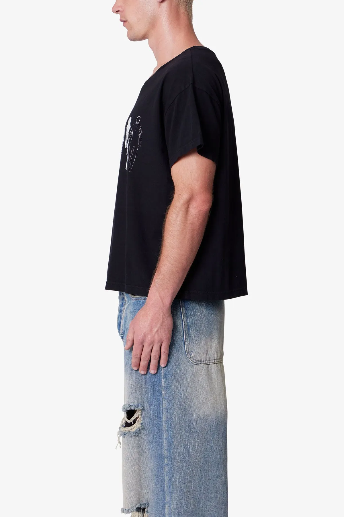 Distressed Wide Neck Tee - Washed Black sold by MNML product image thumbnail 4