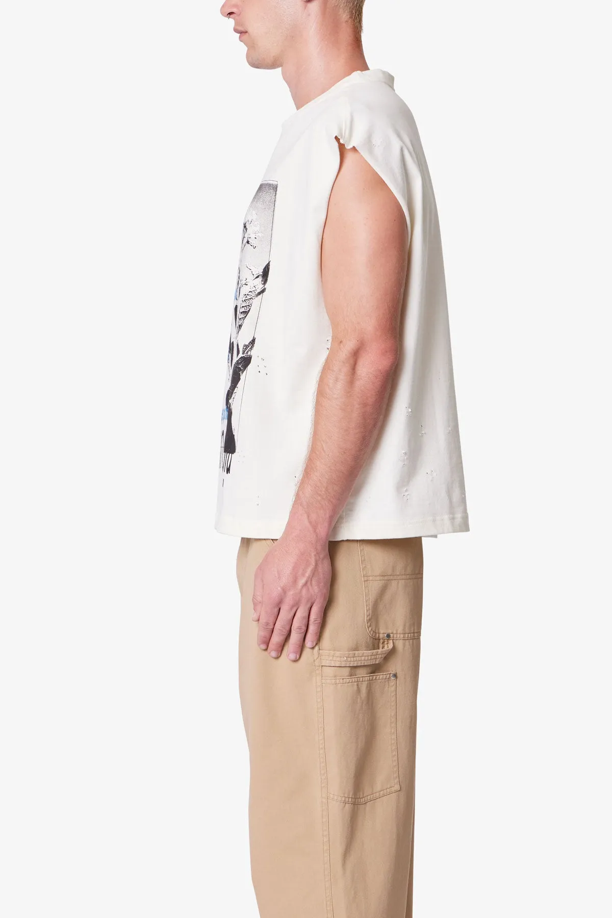 Distressed Sleeveless Tank - Antique White sold by MNML product image thumbnail 4