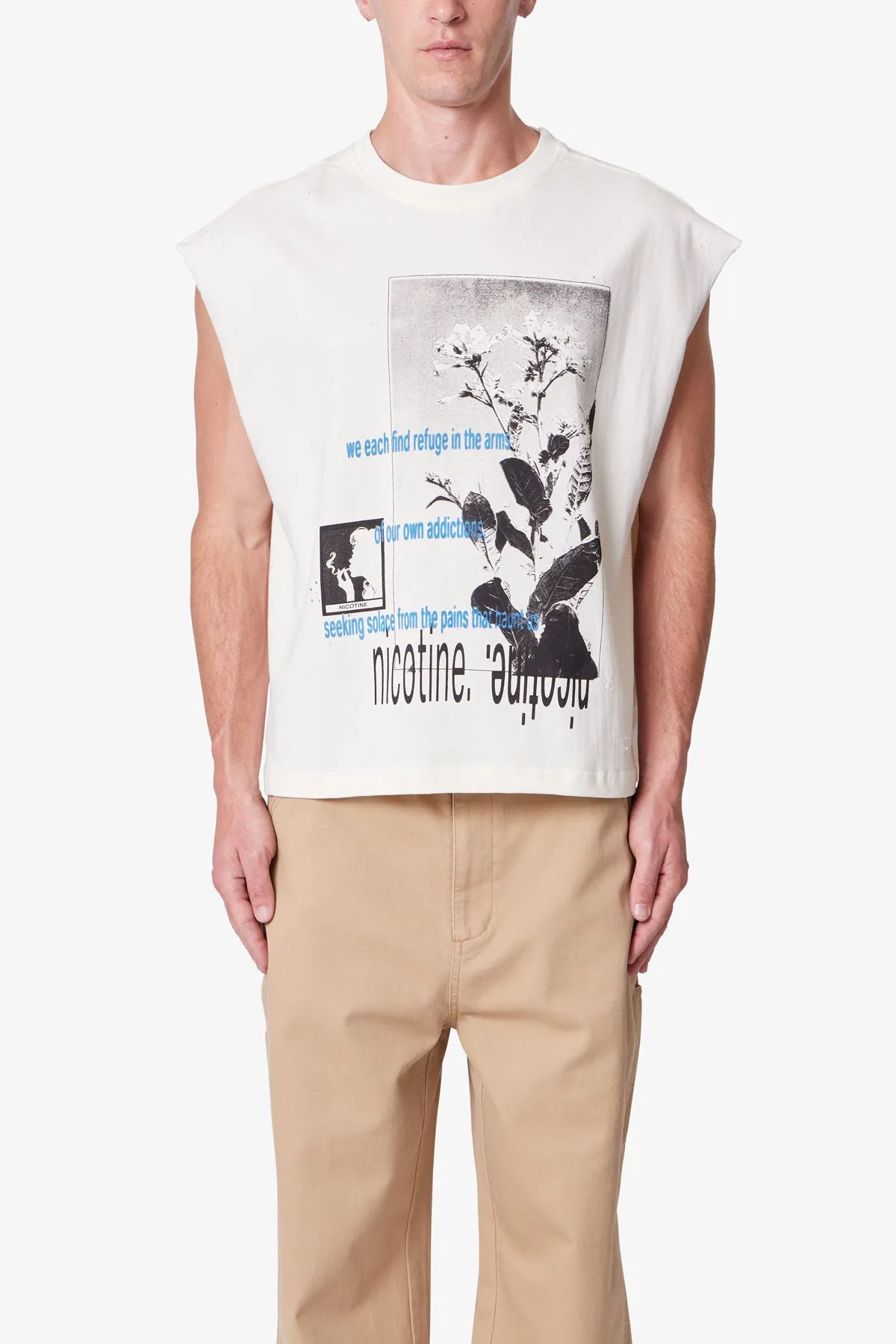 Distressed Sleeveless Tank - Antique White sold by MNML