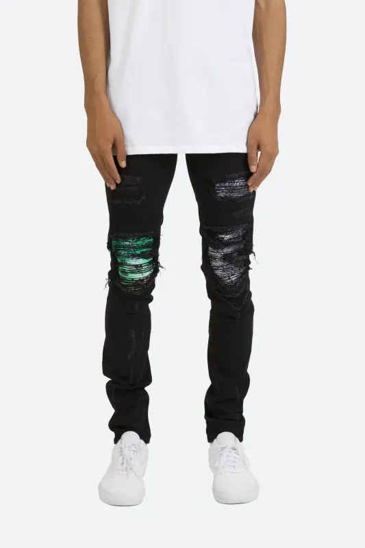 X284 Moto Skinny Denim - Black/Purple sold by MNML