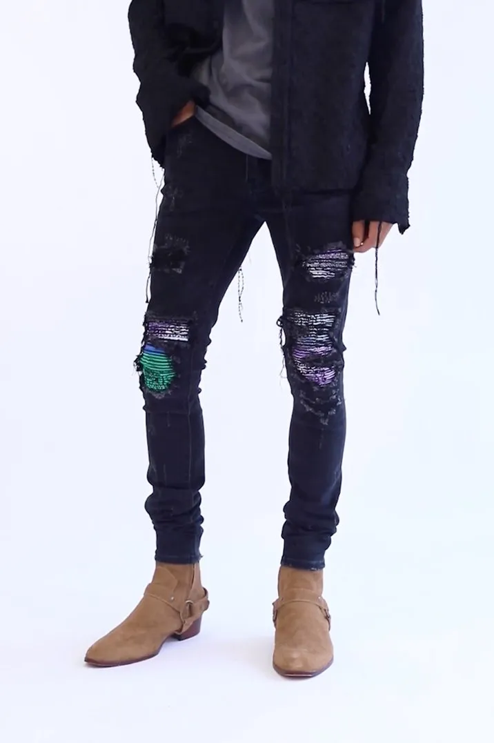 X284 Moto Skinny Denim - Black/Purple sold by MNML product image thumbnail 3