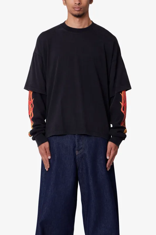 Double Layer Thermal Sleeve Tee - Washed Black made by MNML