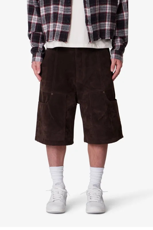 Baggy Suede Work Shorts - Dark Brown sold by MNML