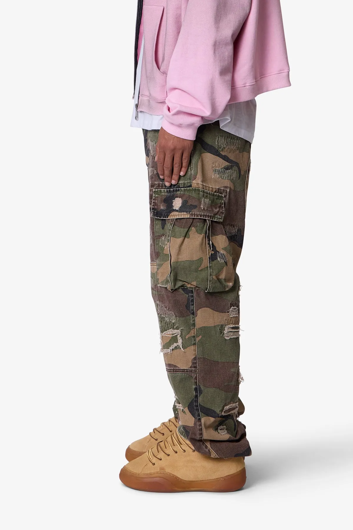 Ultra Baggy Distressed Cargo Pants - Woodland Camo sold by MNML product image thumbnail 4