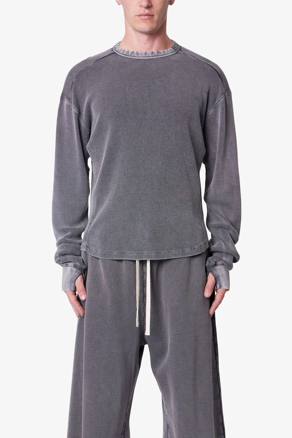 Washed Thermal L/S Tee - Vintage Black sold by MNML