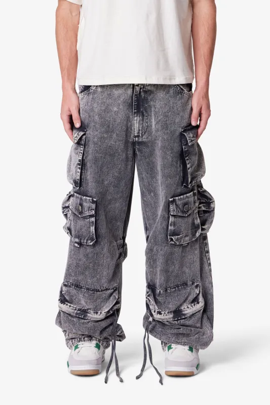 Washed Barrel Cargo Pants - Washed Black sold by MNML
