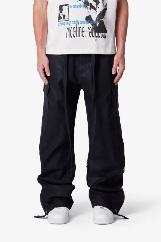 Ultra Baggy Leather Snap Cargo Pants - Black sold by MNML