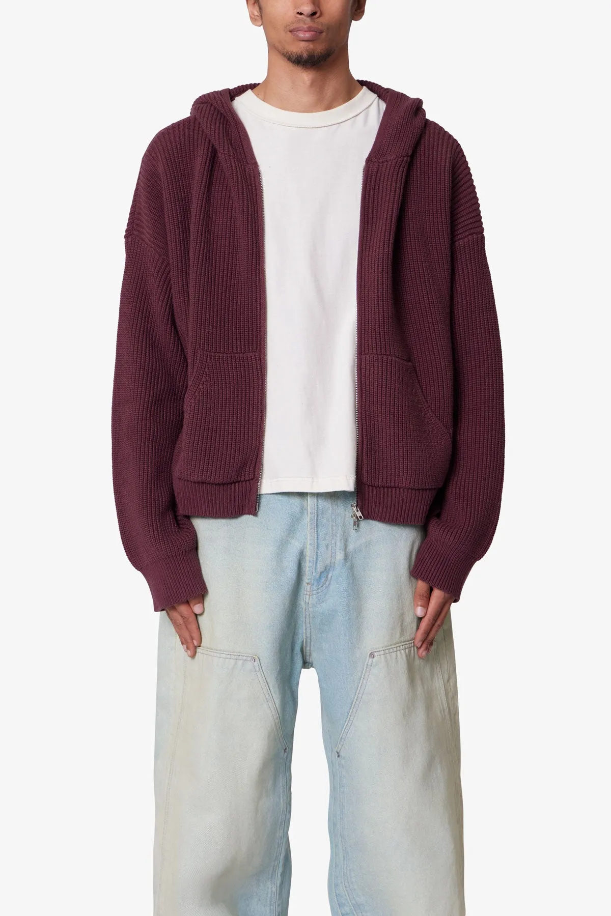 Knit Zip Up Hoodie - Burgundy sold by MNML