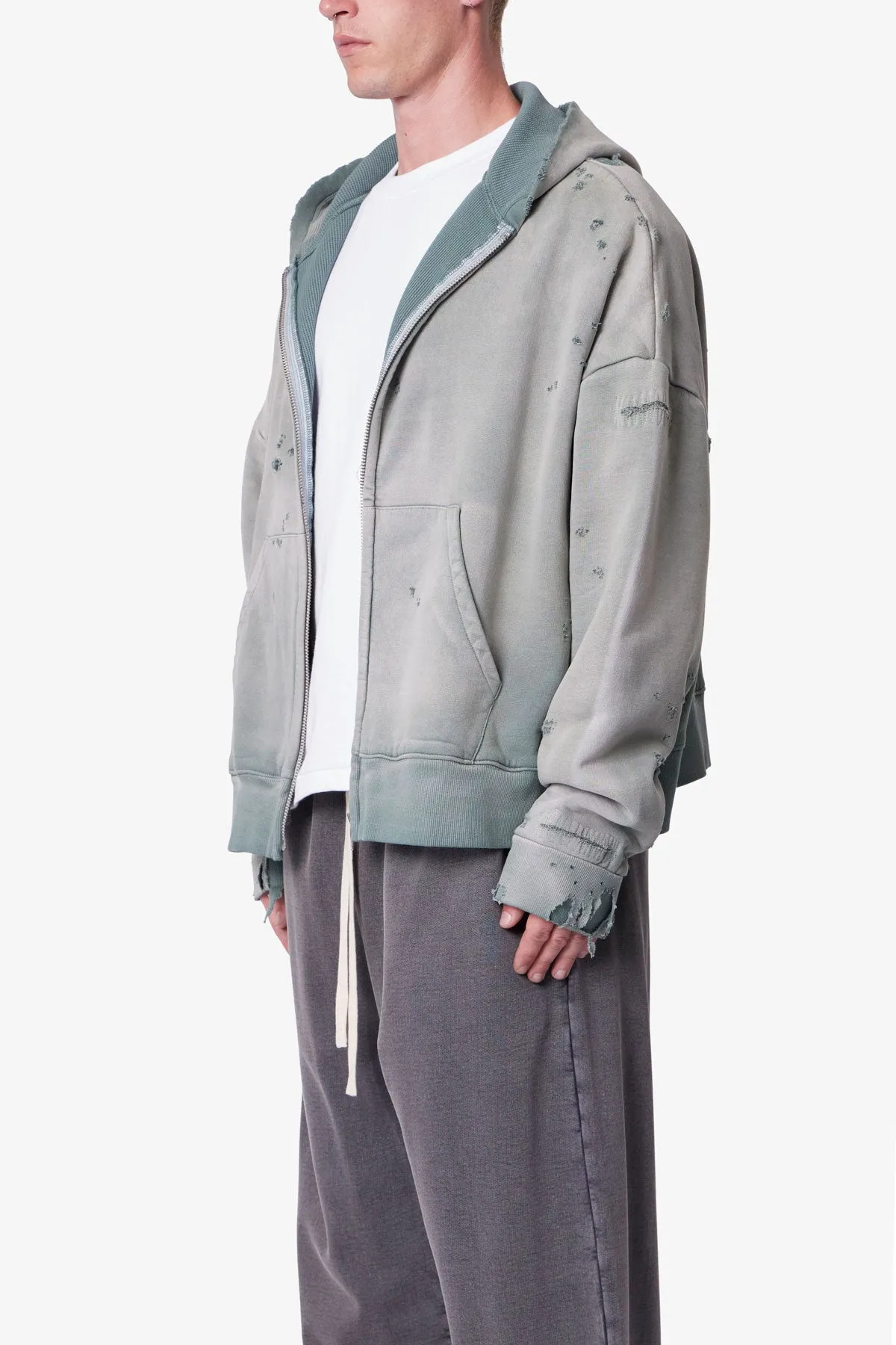 Distressed Thermal Lined Hoodie - Green sold by MNML product image thumbnail 3