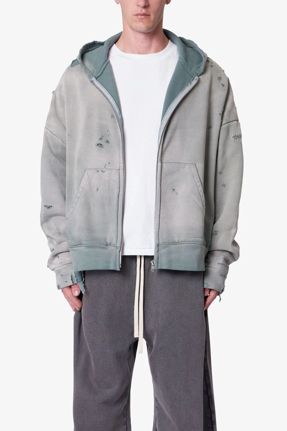 Distressed Thermal Lined Hoodie - Green sold by MNML product image thumbnail 2