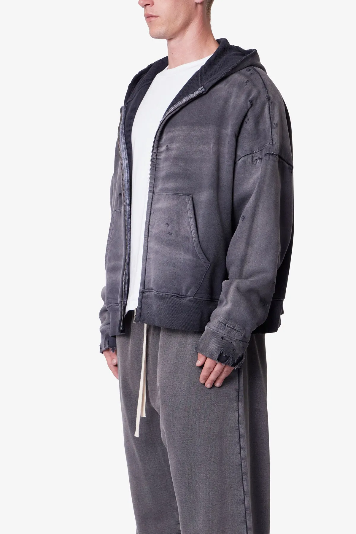 Distressed Thermal Lined Hoodie - Black sold by MNML product image thumbnail 3