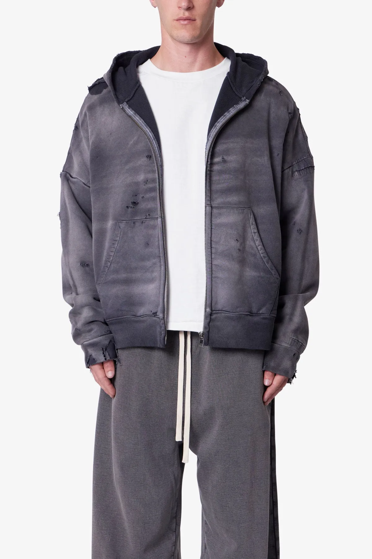 Distressed Thermal Lined Hoodie - Black sold by MNML