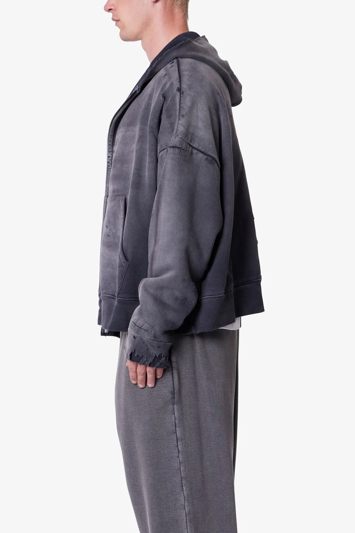 Distressed Thermal Lined Hoodie - Black sold by MNML product image thumbnail 4