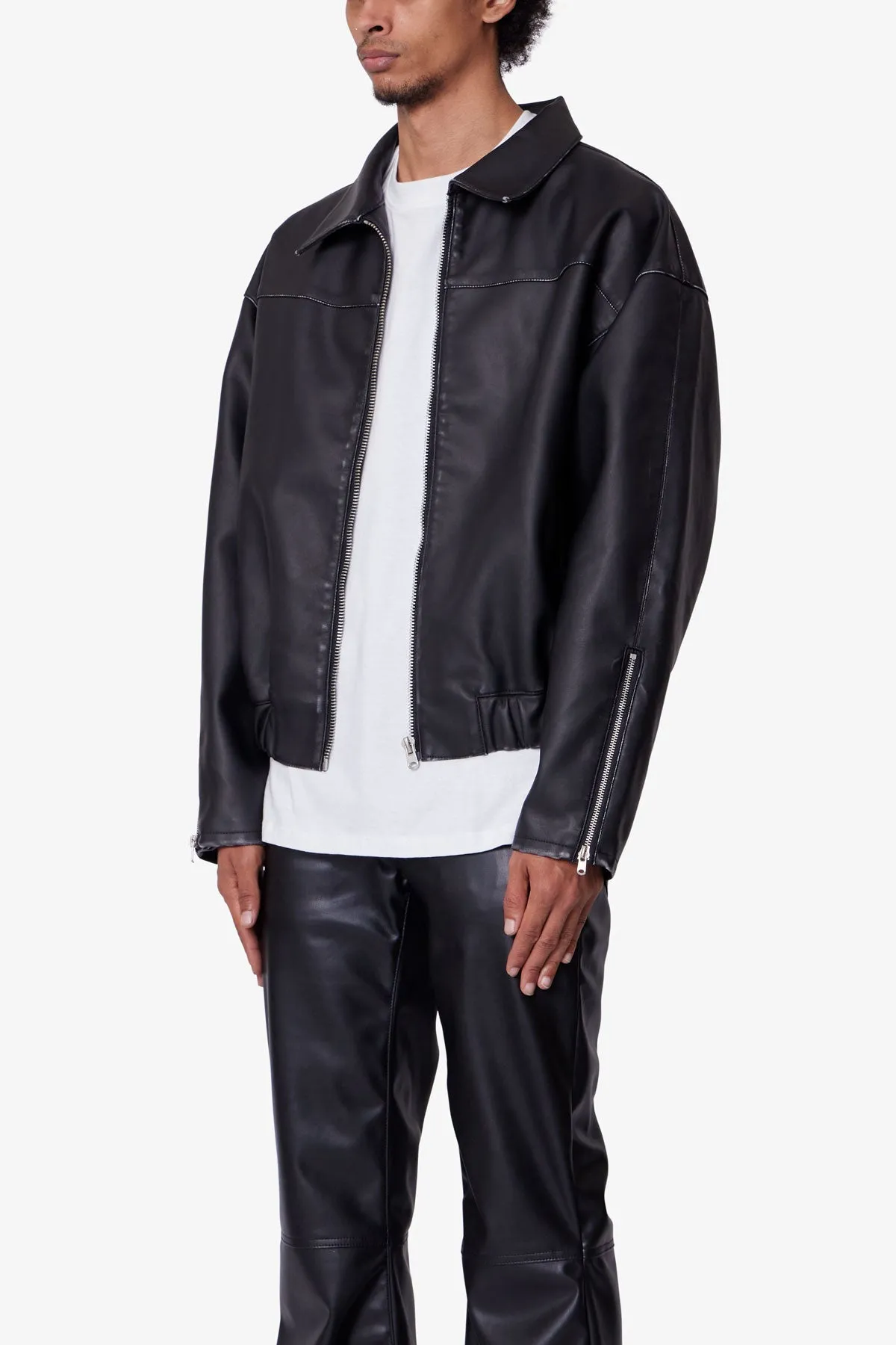 Leather Jacket - Washed Black sold by MNML product image thumbnail 3