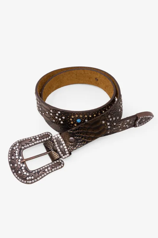 Snake Skin Turquoise Studded Belt - Brown sold by MNML