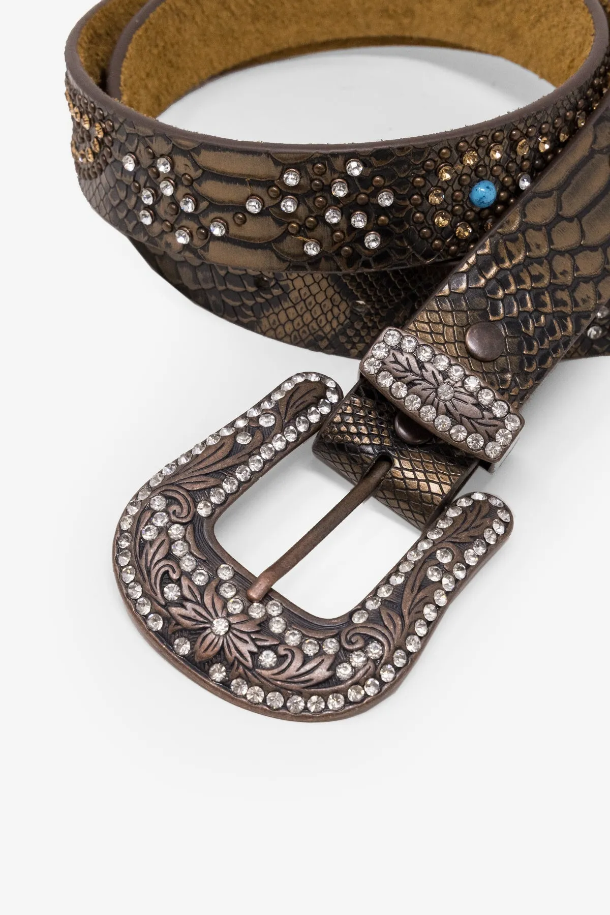 Snake Skin Turquoise Studded Belt - Brown sold by MNML product image thumbnail 2