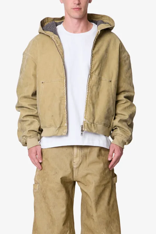 Flocked Hooded Zip Up Work Jacket - Tan sold by MNML