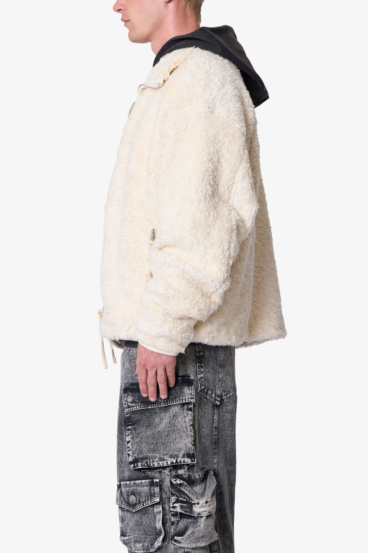 Leather Trim Sherpa Zip Up Jacket - Off White sold by MNML product image thumbnail 4
