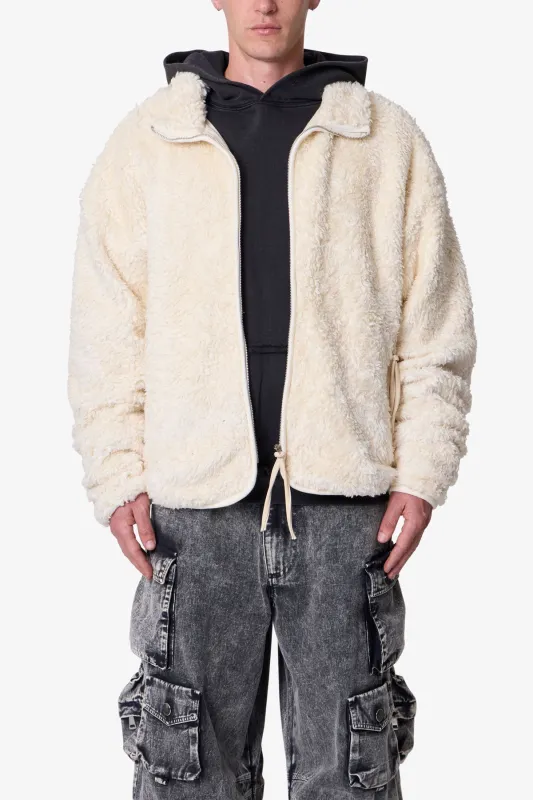 Leather Trim Sherpa Zip Up Jacket - Off White sold by MNML