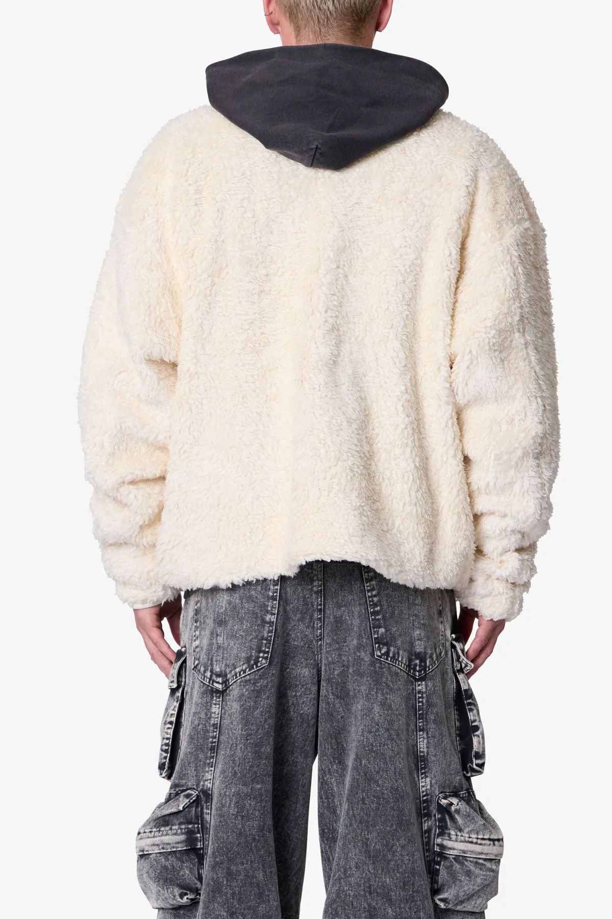 Leather Trim Sherpa Zip Up Jacket - Off White sold by MNML product image thumbnail 5