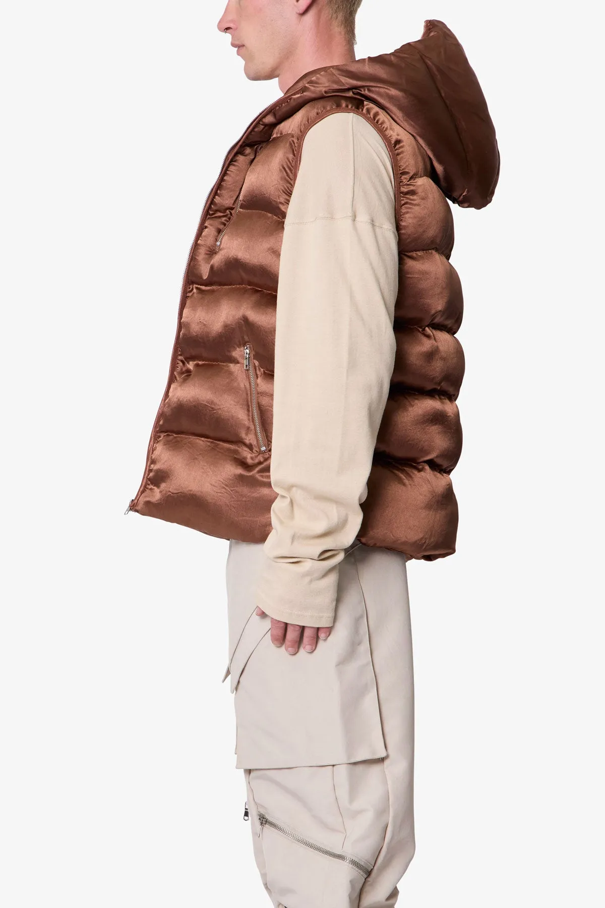 Hooded Puffer Vest - Brown sold by MNML product image thumbnail 4
