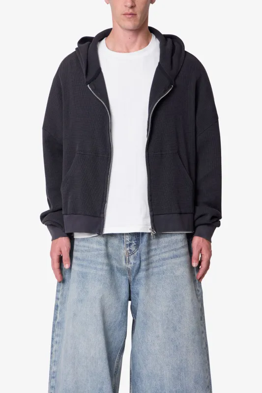 Thermal Zip Up Hoodie - Washed Black sold by MNML