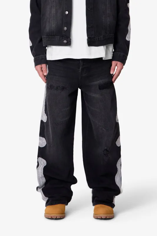 Skeleton Ultra Baggy Denim - Washed Black sold by MNML