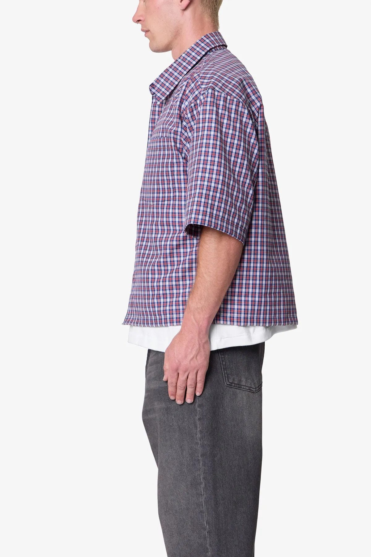 Crispy Poplin Over Shirt - Red/Blue sold by MNML product image thumbnail 4