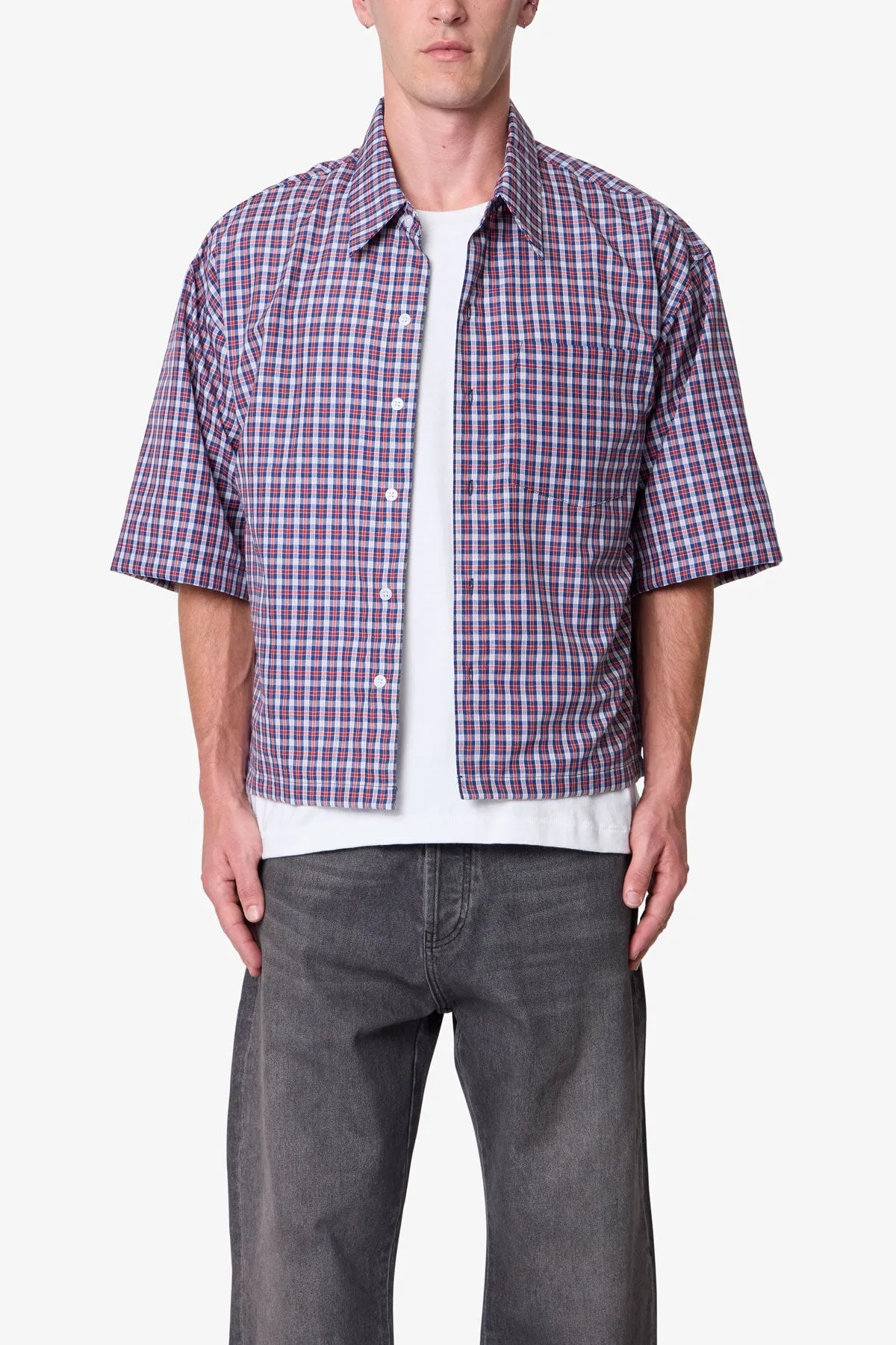 Crispy Poplin Over Shirt - Red/Blue sold by MNML