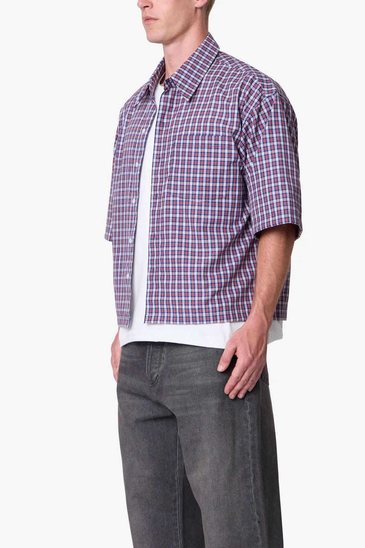 Crispy Poplin Over Shirt - Red/Blue sold by MNML product image thumbnail 3