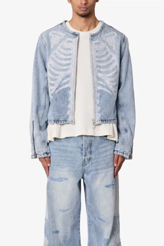 Skeleton Moto Jacket - Washed Blue sold by MNML