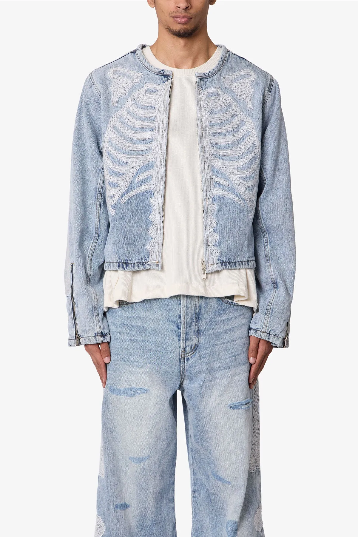 Skeleton Moto Jacket - Washed Blue sold by MNML