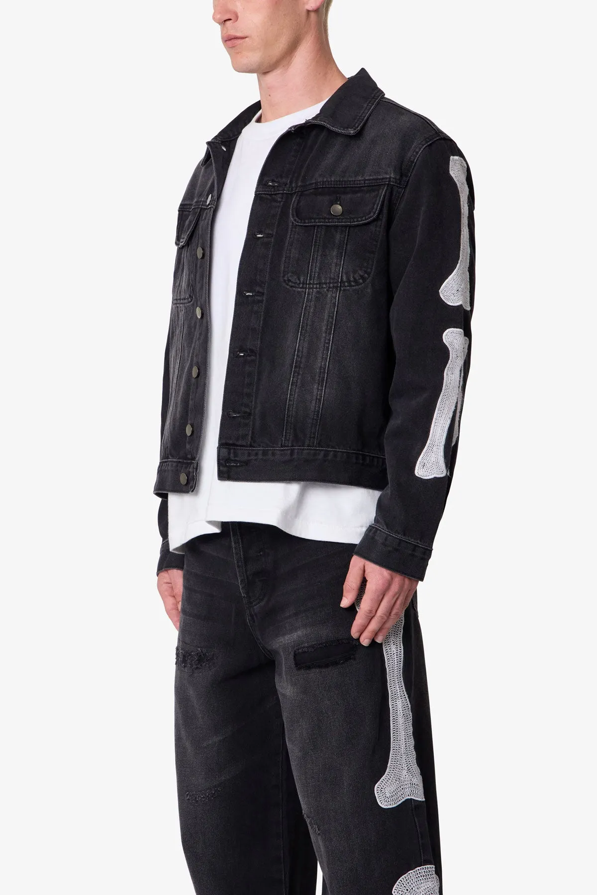 Skeleton Trucker Jacket - Washed Black sold by MNML product image thumbnail 4