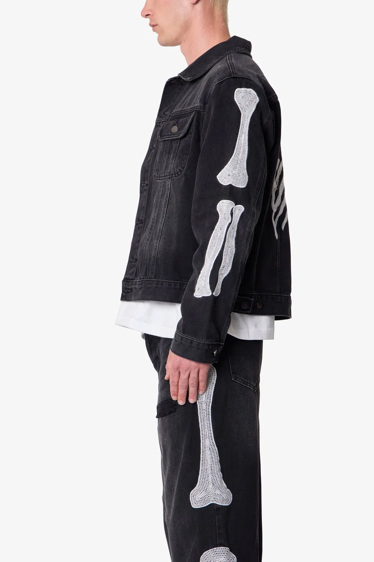 Skeleton Trucker Jacket - Washed Black sold by MNML product image thumbnail 5