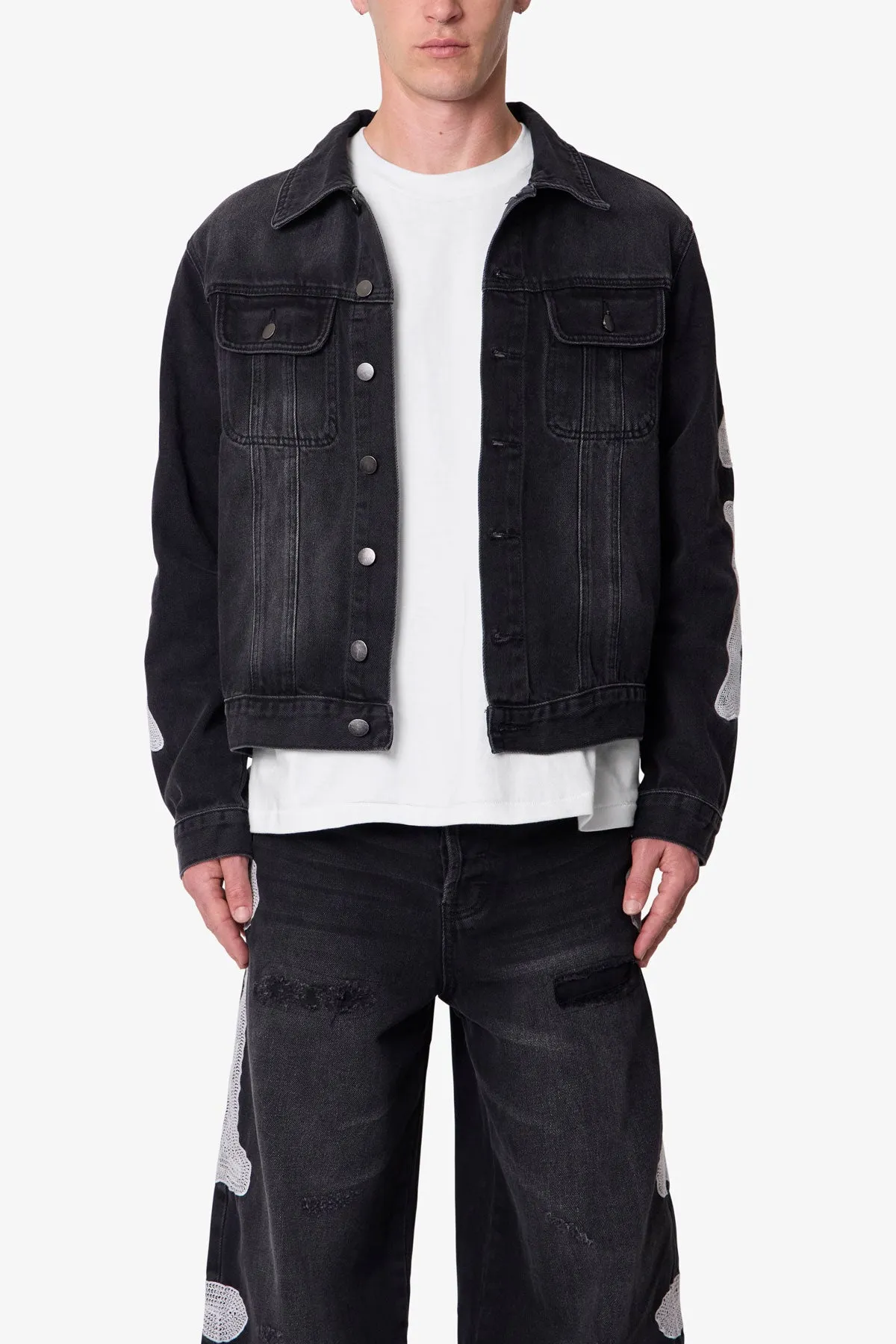 Skeleton Trucker Jacket - Washed Black sold by MNML