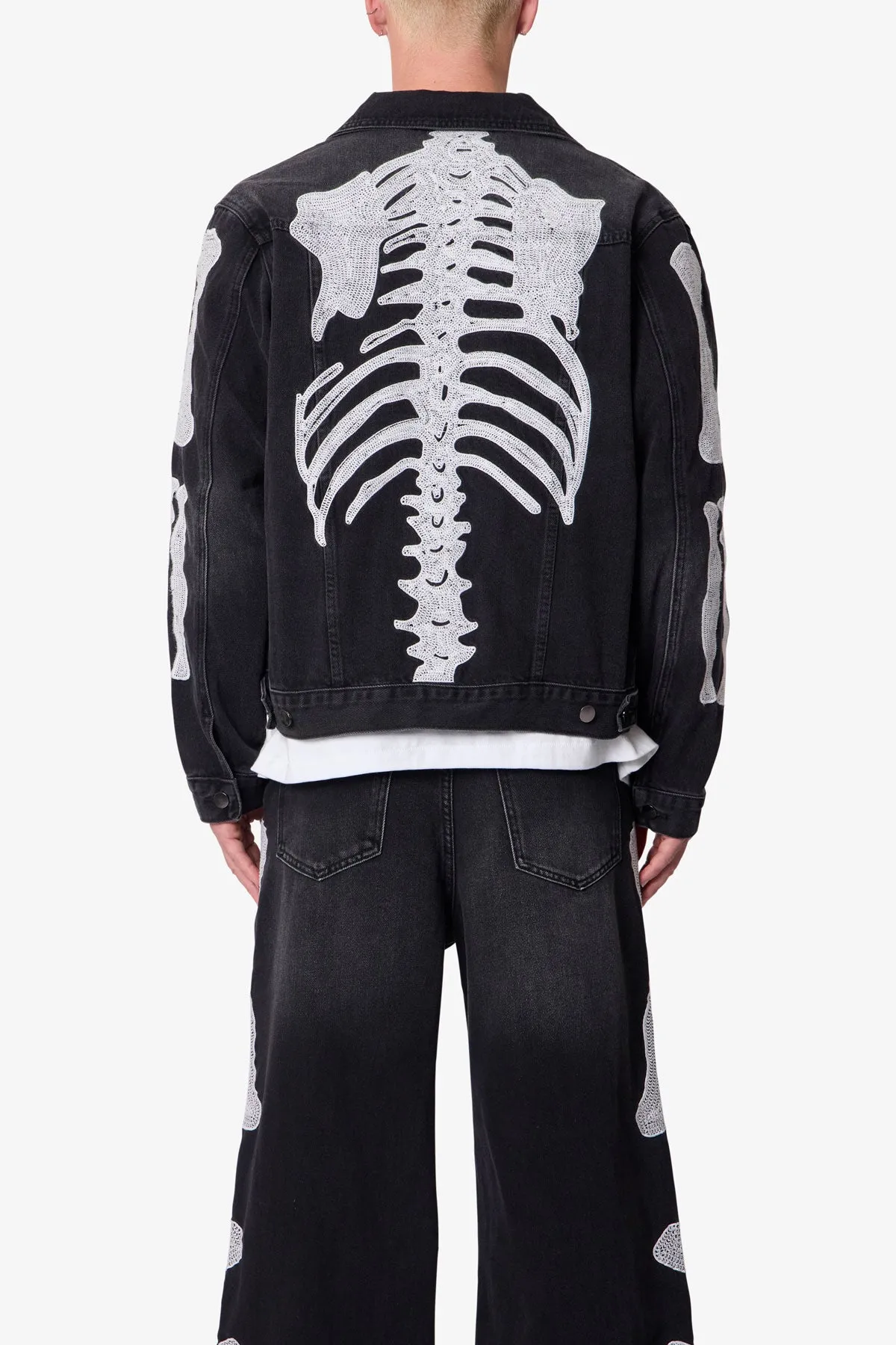 Skeleton Trucker Jacket - Washed Black sold by MNML product image thumbnail 2