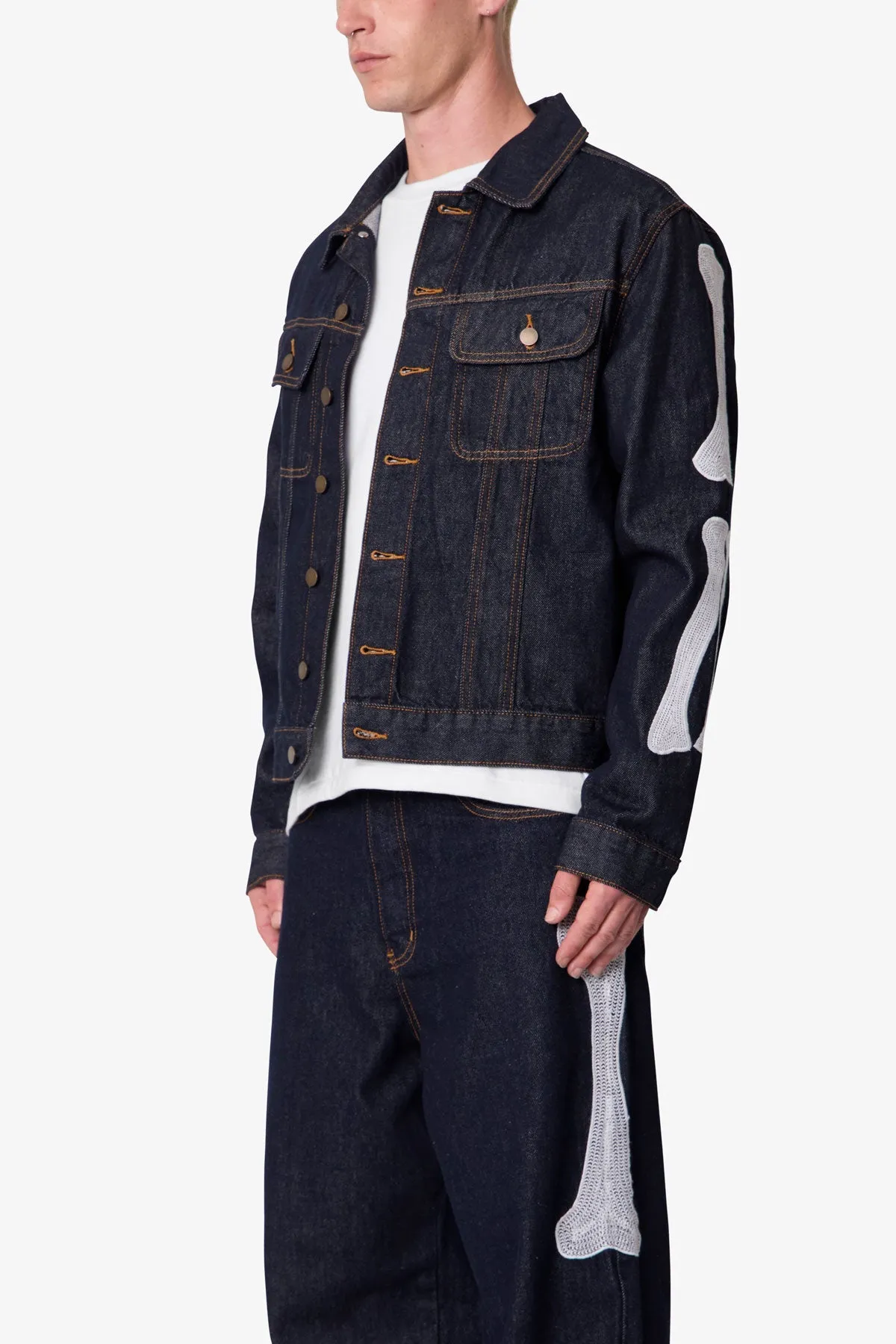 Raw Skeleton Trucker Jacket - Rinsed Indigo sold by MNML product image thumbnail 4