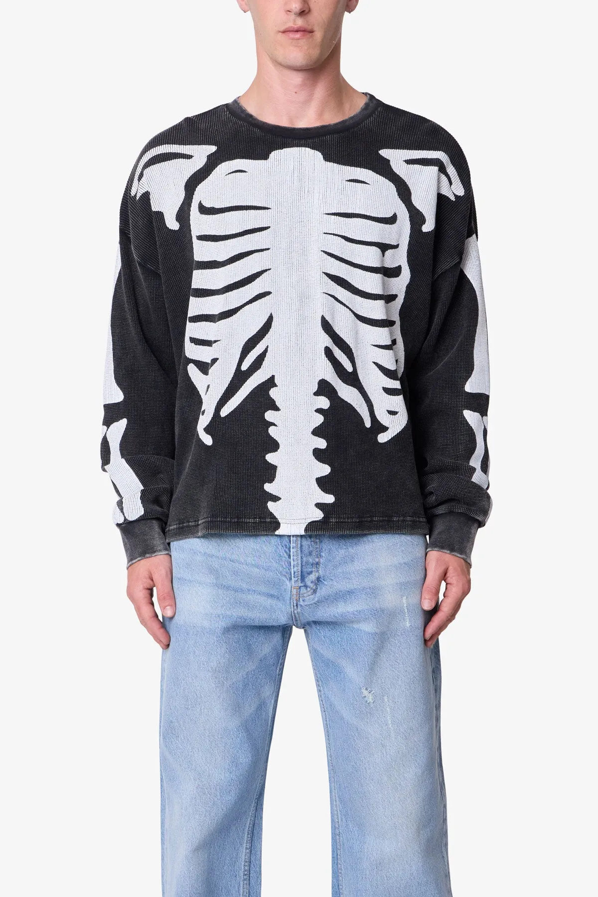 Skeleton Thermal L/S Shirt - Washed Black sold by MNML