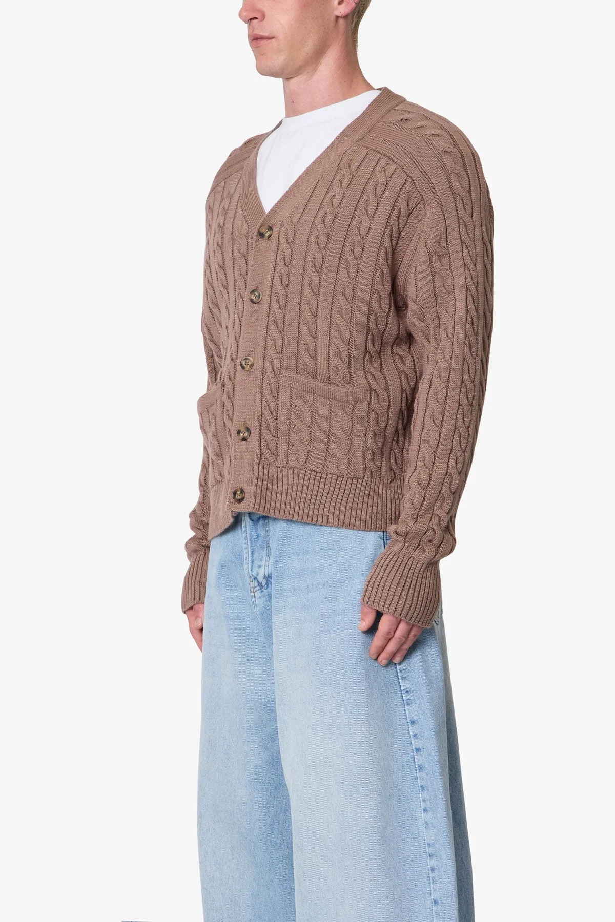 Cable Knit Cardigan Sweater - Tan sold by MNML product image thumbnail 4