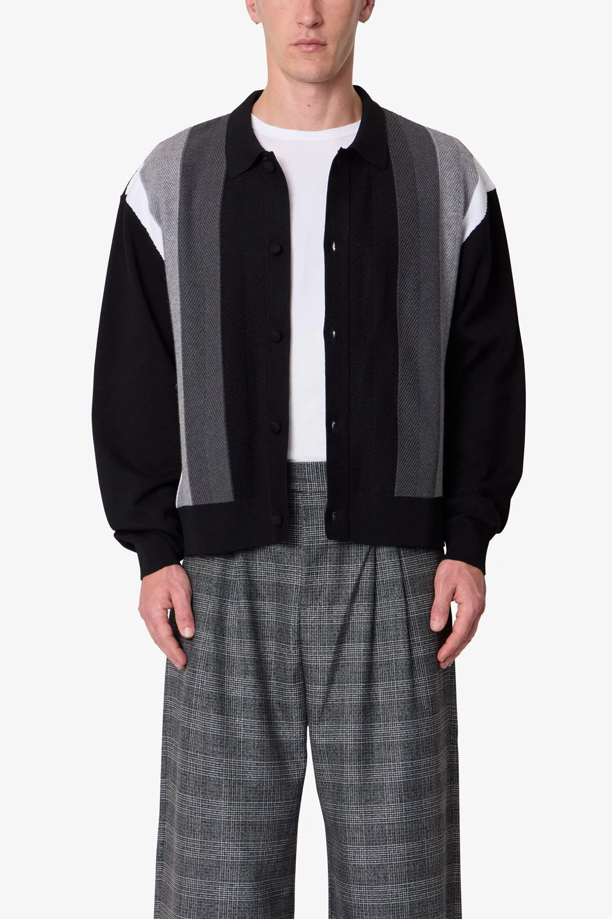 Striped Collared Cardigan Sweater - Black sold by MNML product image thumbnail 3