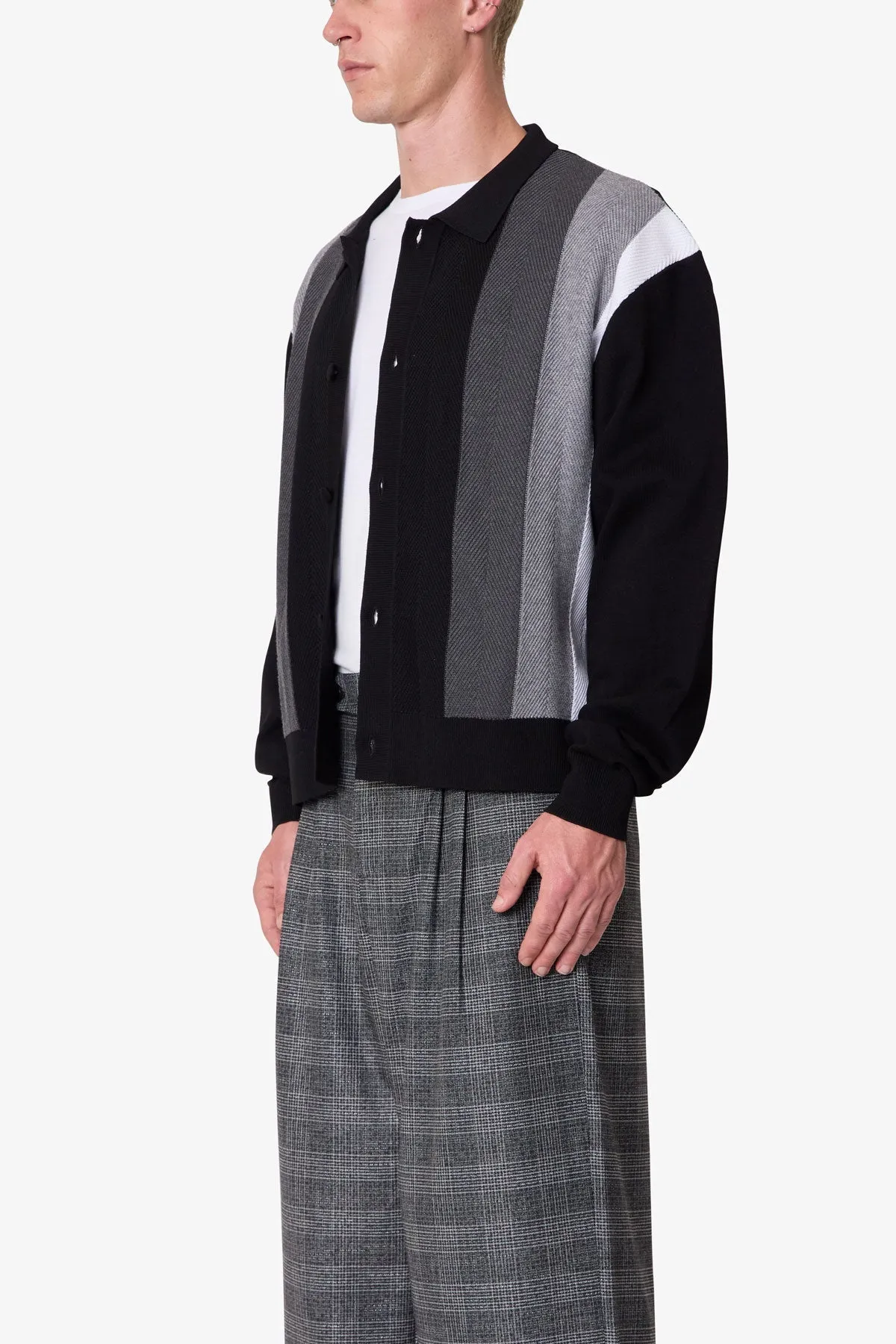 Striped Collared Cardigan Sweater - Black sold by MNML product image thumbnail 4