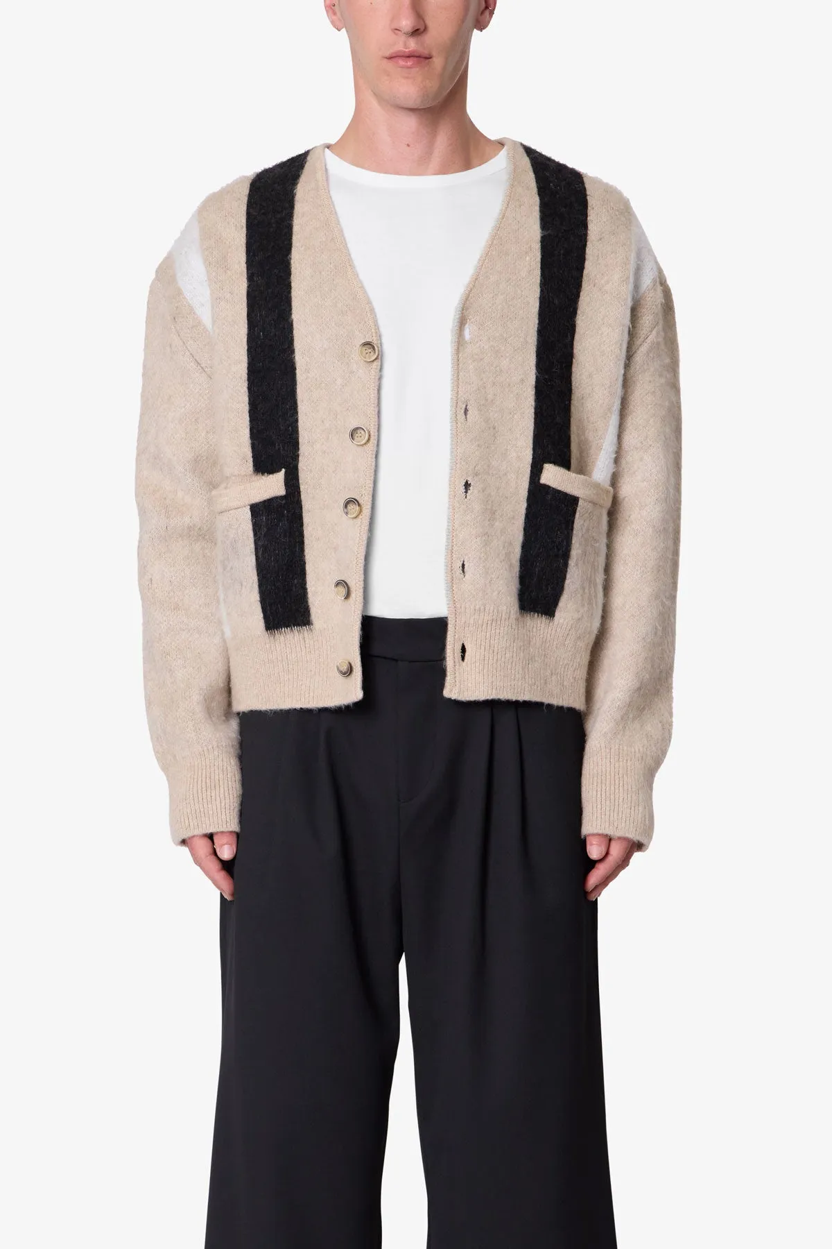 Striped Mohair Cardigan Sweater - Tan sold by MNML product image thumbnail 3