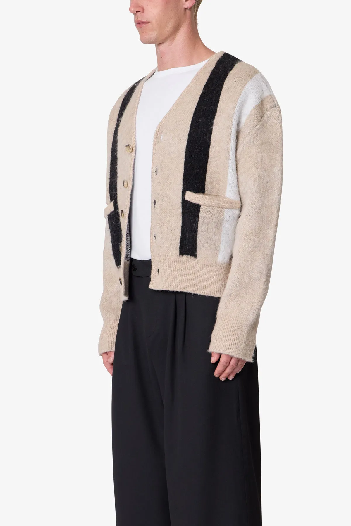 Striped Mohair Cardigan Sweater - Tan sold by MNML product image thumbnail 4