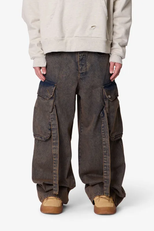 Washed Cargo Pants - Washed Brown sold by MNML