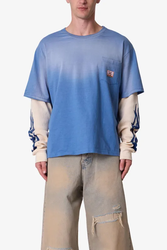 Layered Flame Pocket L/S Tee - Washed Blue sold by MNML